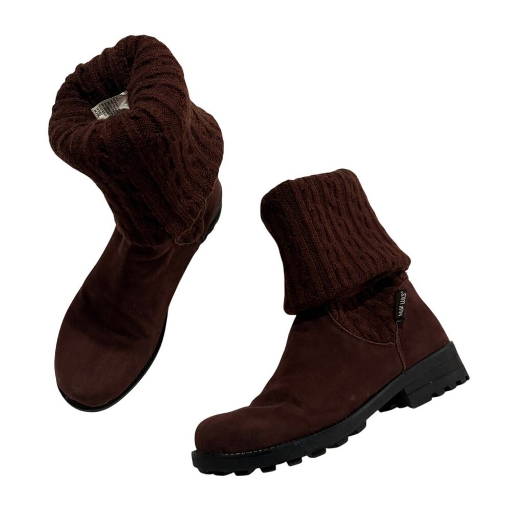Muk Luks Knit Slip On Boots Women's size 8 Knee High Brown Crochet Winter